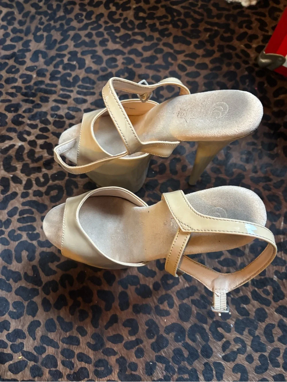 Pleaser Nude Patent Platform High Heel Sandals with Ankle Strap Exotic Dancer